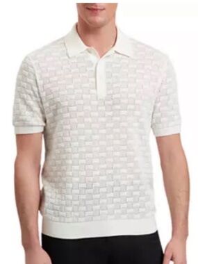 Ted Baker Short-Sleeve Textured Polo Shirt in white. Men’s size xxl/6
